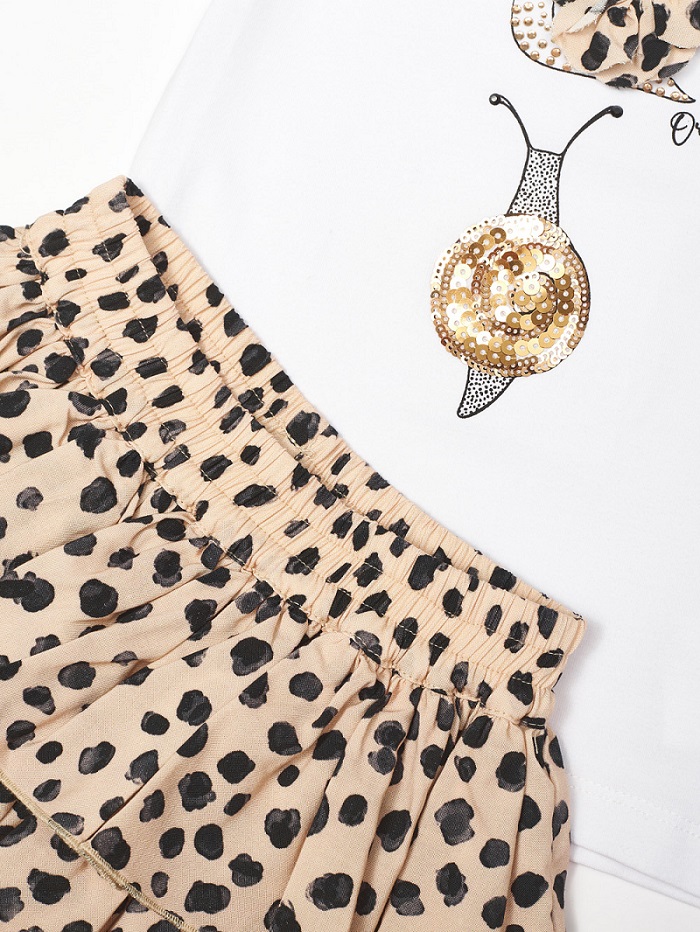 Комплект из юбки из вискозы и футболки с принтом в виде улитки iDO