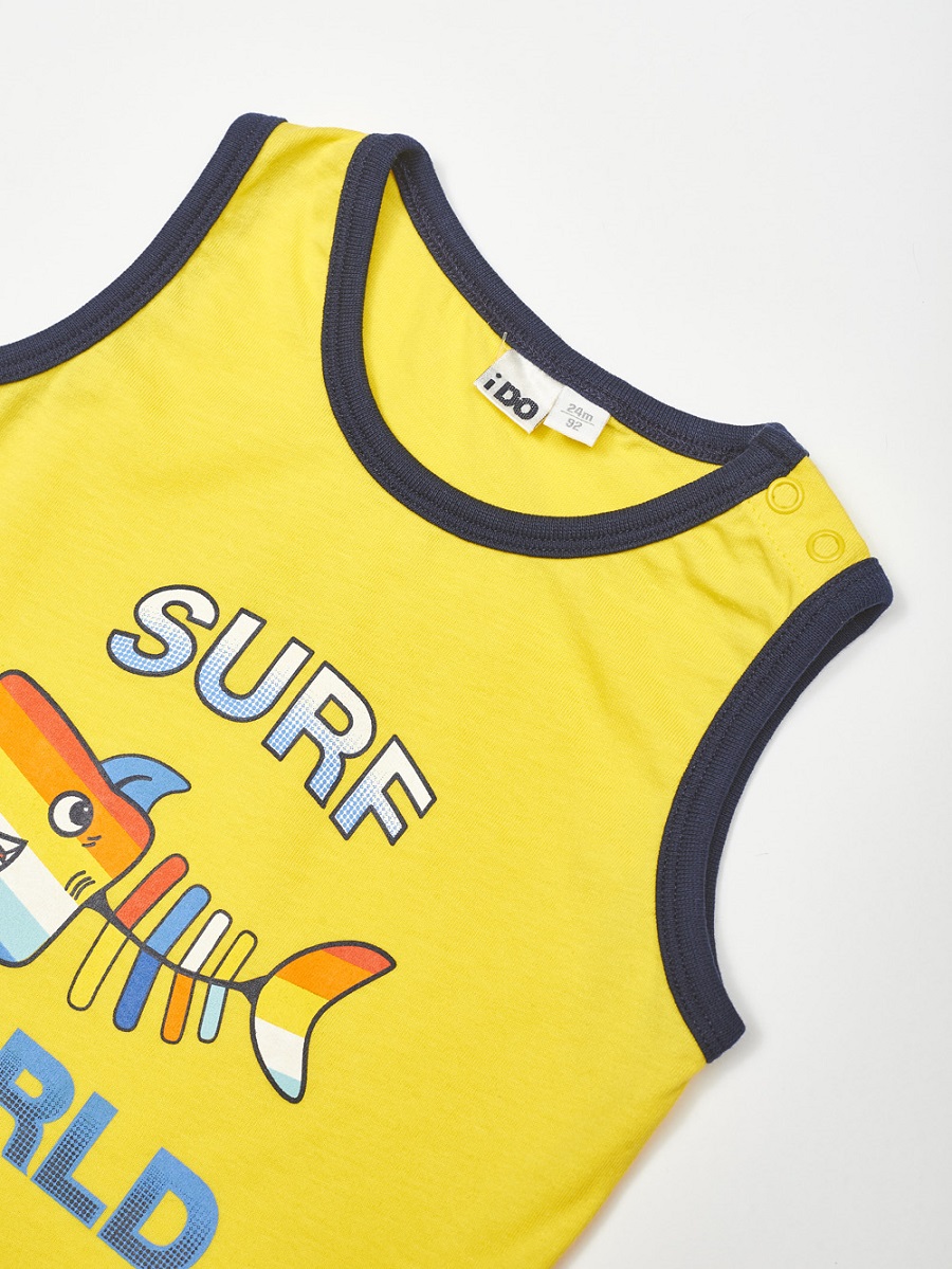 Майка с изображением рыбы и надписью "Surf world" iDO