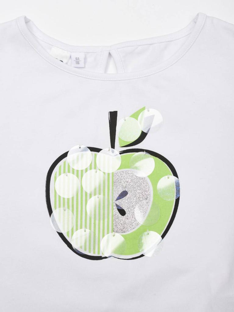 Футболка из эластичного джерси с принтом в виде яблока и пайетками