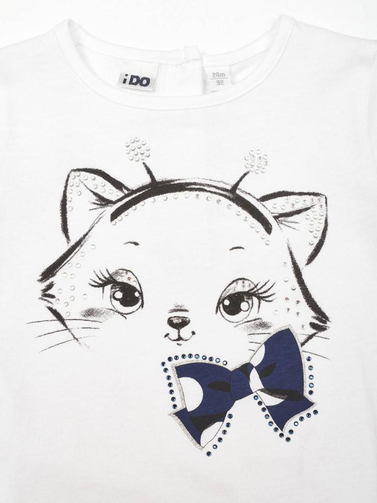 Изящный комлект из футболки с котенком и шорт в горошек