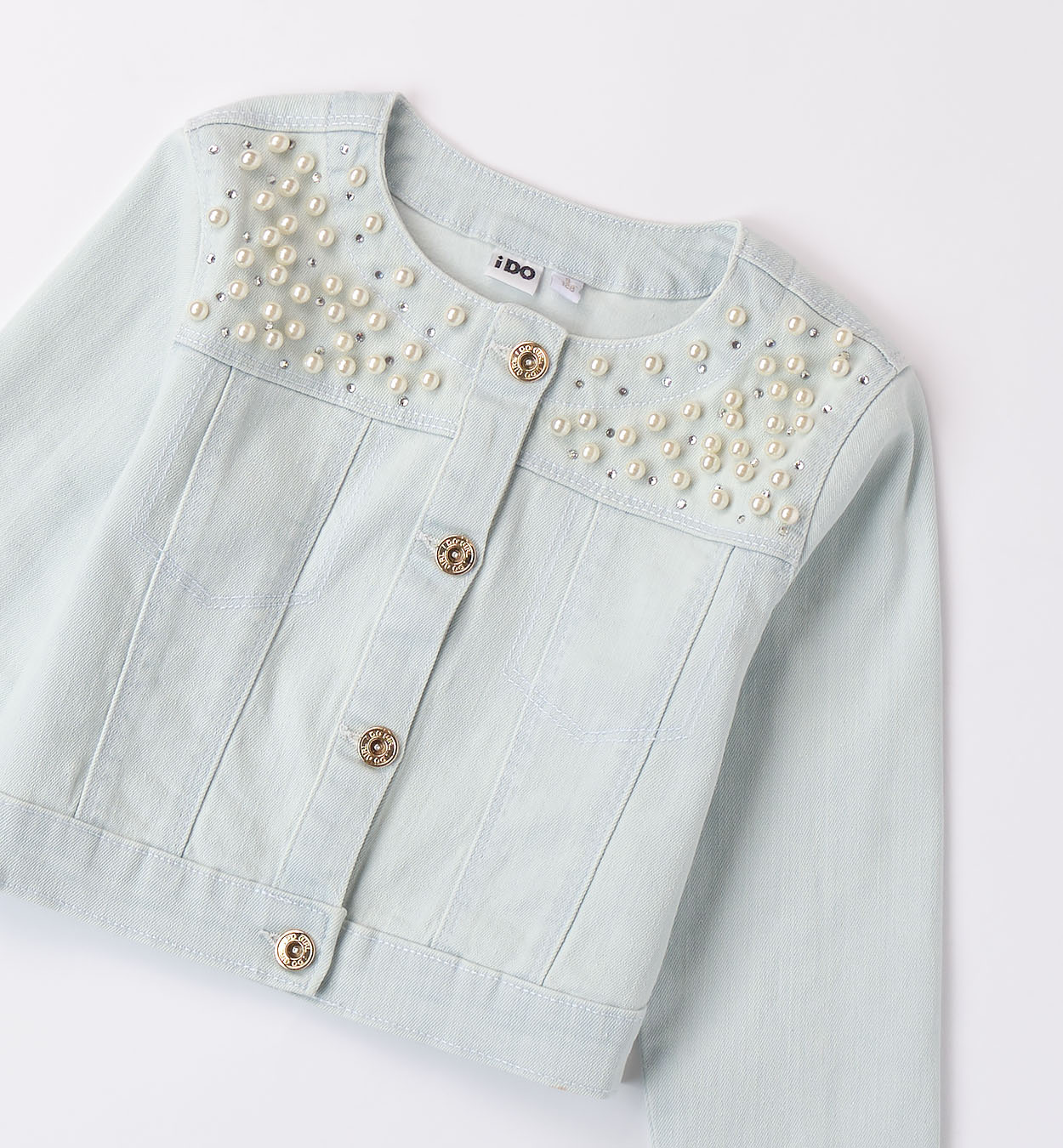 Джинсовая куртка iDO с жемчугом